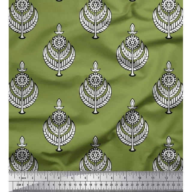 Soimoi Rayon Fabric Leaves & Floral Block Print Sewing Fabric Yard 56 Inch Wide