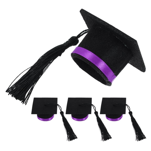 CRILSTYLEO Elegant Mini Graduation Caps Decor Felt Fabric Purple 4Pcs 2.2*2.2*1.4in