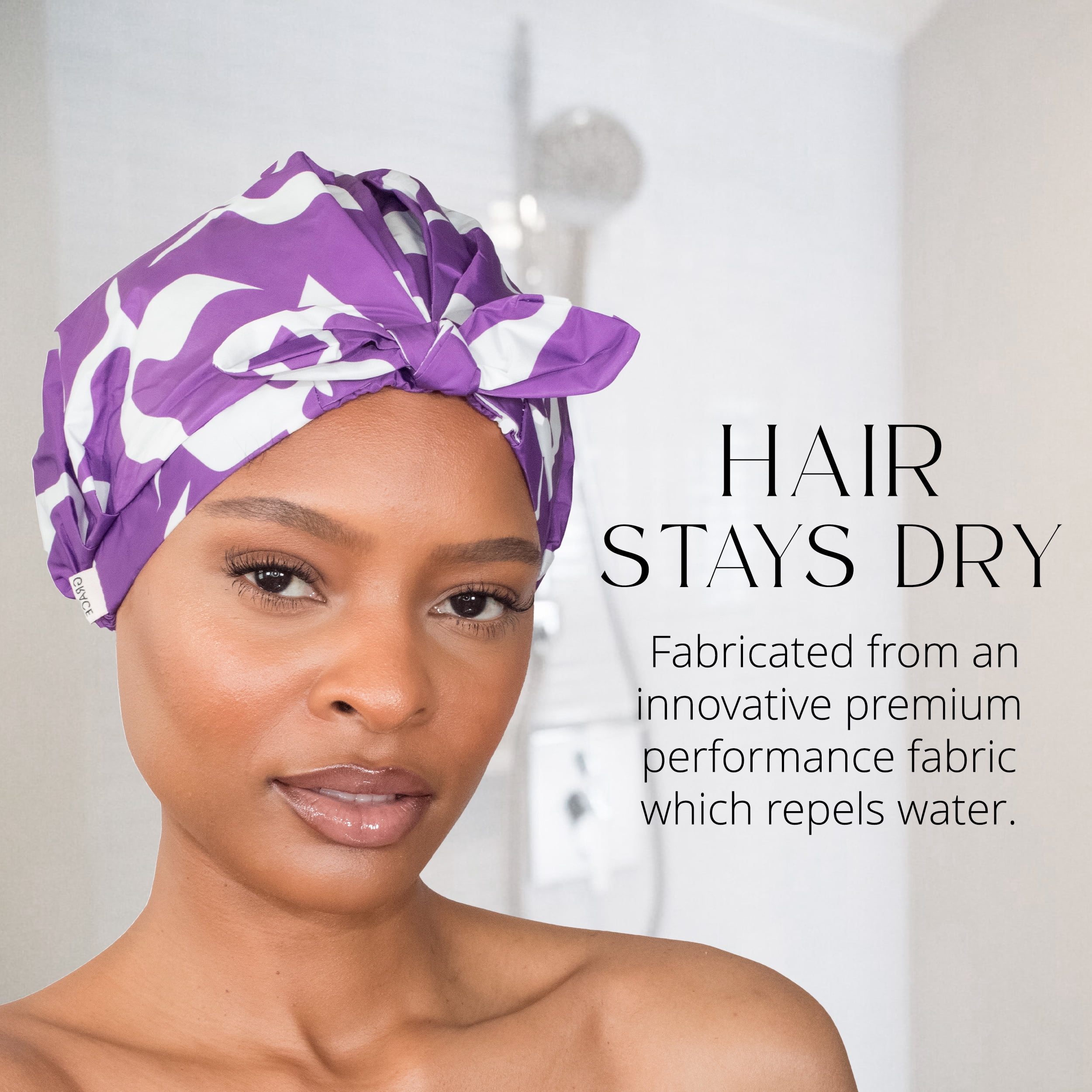 Esther Shower Cap –Lavender Design, Adjustable, Washable & Hair-Protective for All Hair Types