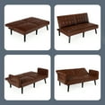 thumbnail image 5 of Coewske 63'' Faux Leather Convertible Futon Sofa Bed Sleeper Tufted Folding Couch w/ 2 USB Ports Brown, 5 of 7