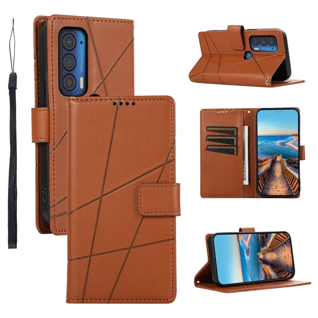 Motorola Edge 2021 Case ,Vintage PU Leather Flip Cover Card Slots Magnetic Kickstand Hand Strap Case for Motorola Edge 2021