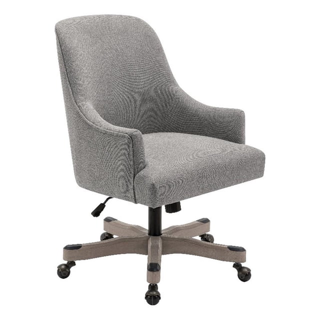 Pemberly Row Rustic Wood Base and Fabric Upholstered Office Chair in Fog Brown