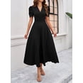 thumbnail image 4 of Krumba Summer V-Neck Women Dress: Puff Short Sleeve A-Line Midi - Casual for Beach Party Wedding Guest Black Size M, 4 of 5