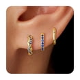 thumbnail image 1 of Juego de pendientes Inerney Gold Huggie Hoop de 14 quilates para mujer, 3 pares, 1 of 8