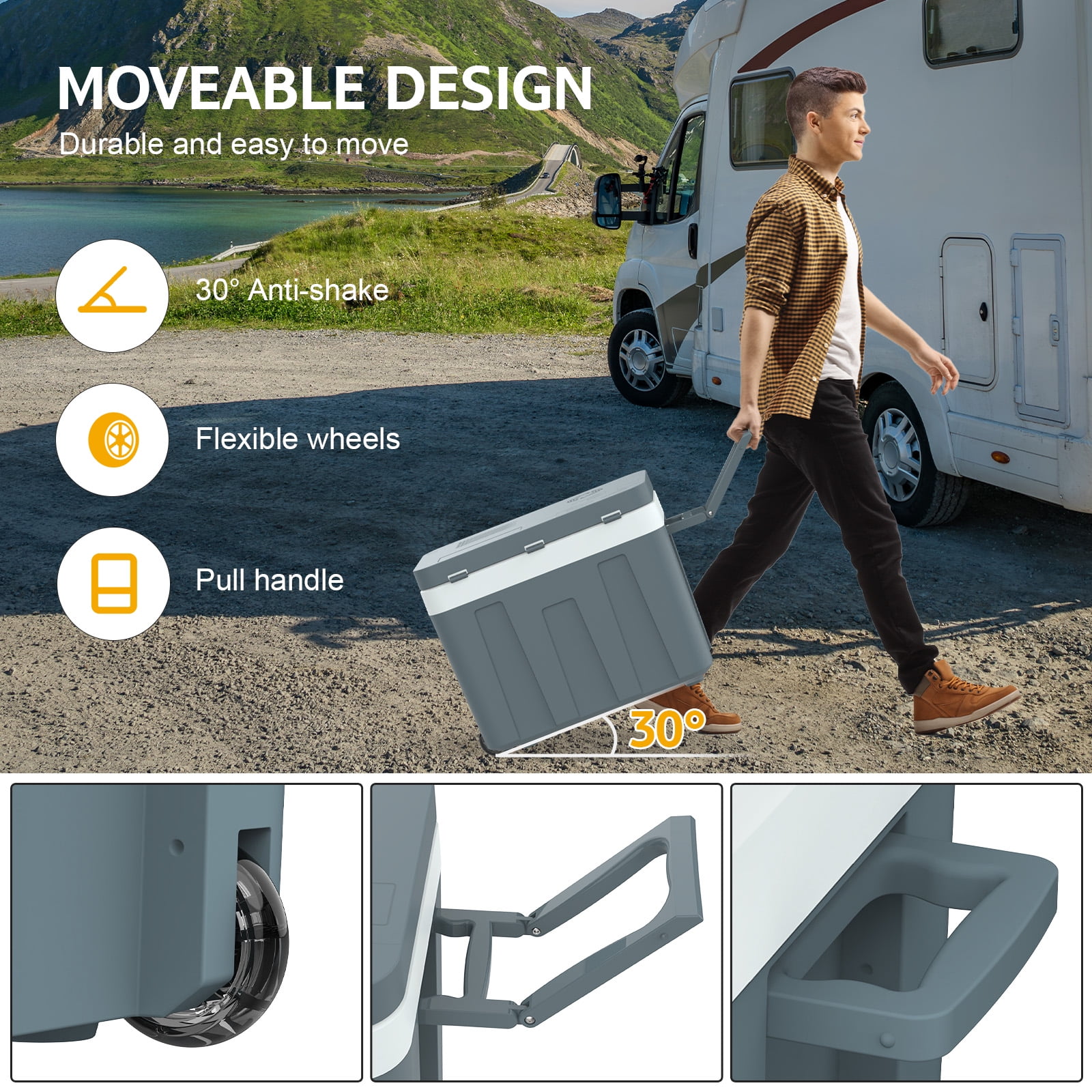 ADVWIN 12V Electric Cooler & Warmer, 45L(48 qt) Portable Thermoelectric Fridge with Wheels & Handle