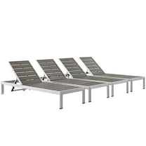 Modern Contemporary Urban Design Outdoor Patio Balcony Chaise Lounge Chair ( Set of 4), Grey Gray, Aluminum