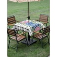 thumbnail image 4 of Outdoor Tablecloth with Umbrella Hole for Patio/Picnic/Party/Camping, Blue Pink Hydrangea Waterproof Table Cloth Square Cover Washable, Eucalyptus Leaves Summer Botanical Plaid (54"x 54"), 4 of 8