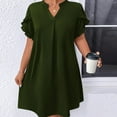 thumbnail image 5 of Summer Dresses for women SawvnmWomen's Fashion V-neck Solid Color Short Sleeve Pleated Layered Hem Leaf Sleeve Dress Gift for Women, 5 of 6