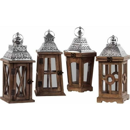 Lantern Hanger - Urban Trends Collection: Wood Lantern, Stained Wood Finish, Silver, Brown