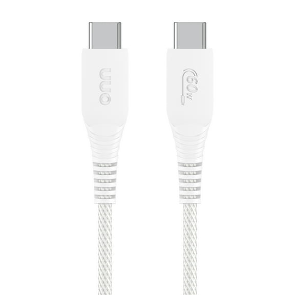 onn 3ft USB-C To USB-C Braided Charging Cable, Fast Charging, USB-IF Certified, White - Compatible with iPhone 17/16/15 Series, Samsung Galaxy, Note, Pixel Devices iPad Pro, & More