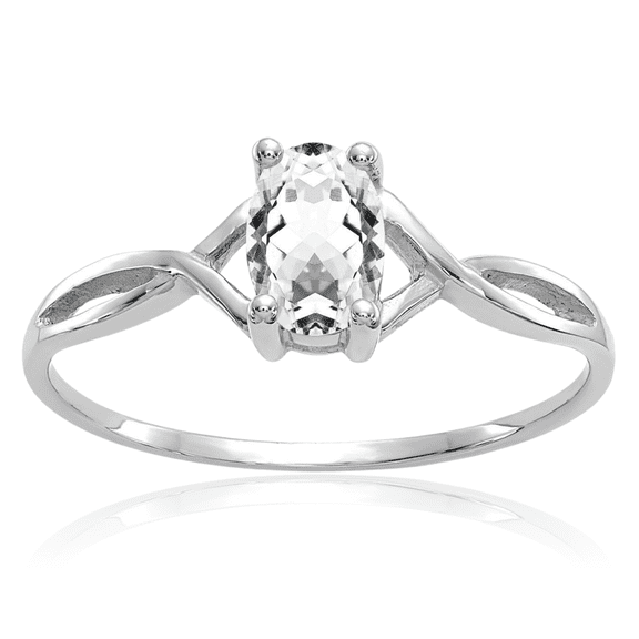 14K Solid White Gold Topaz Ring April Birthstone Jewelry
