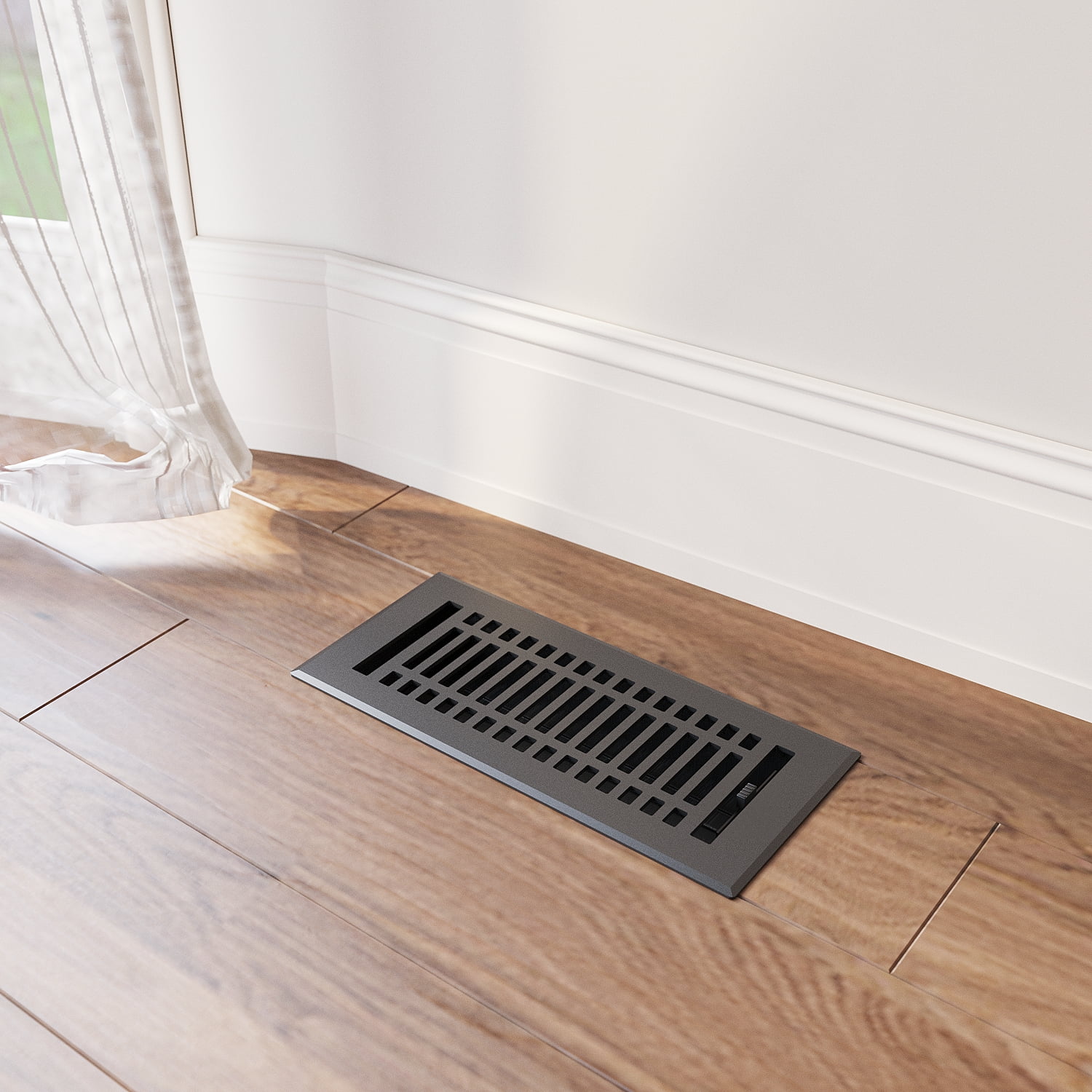 Naiture Louvered Floor Register, Contemporary Style Stainless Steel with Damper or Lever, Duct Size 6" X 12" (Overall Size 6-7/8" X 13-5/8"), Black Finish