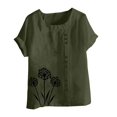 thumbnail image 4 of Oversized Tshirts for Women, Cotton Linen Boho Floral Short Sleeve Oversized Blouse, Green M, 4 of 4