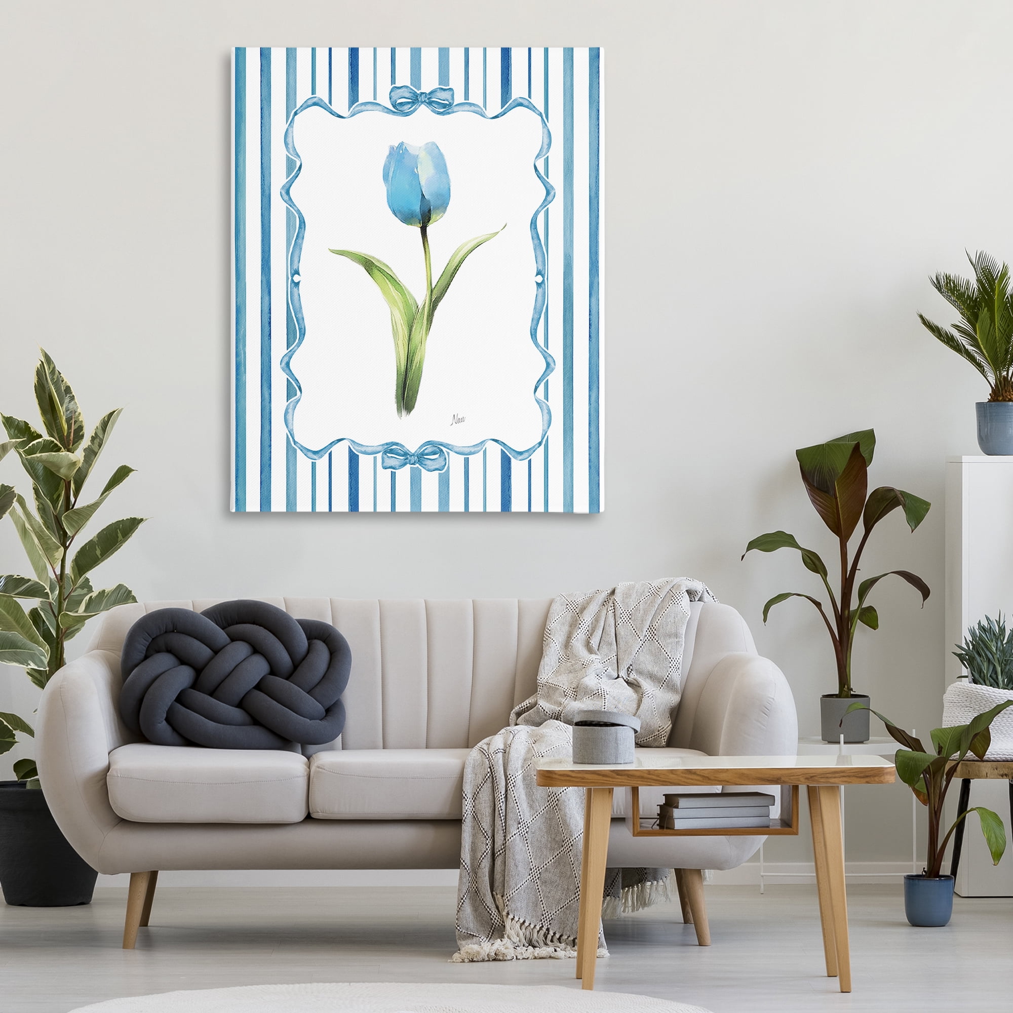 Stupell Industries Single Blue Tulip Stripes Canvas Wall Art, design by Nan