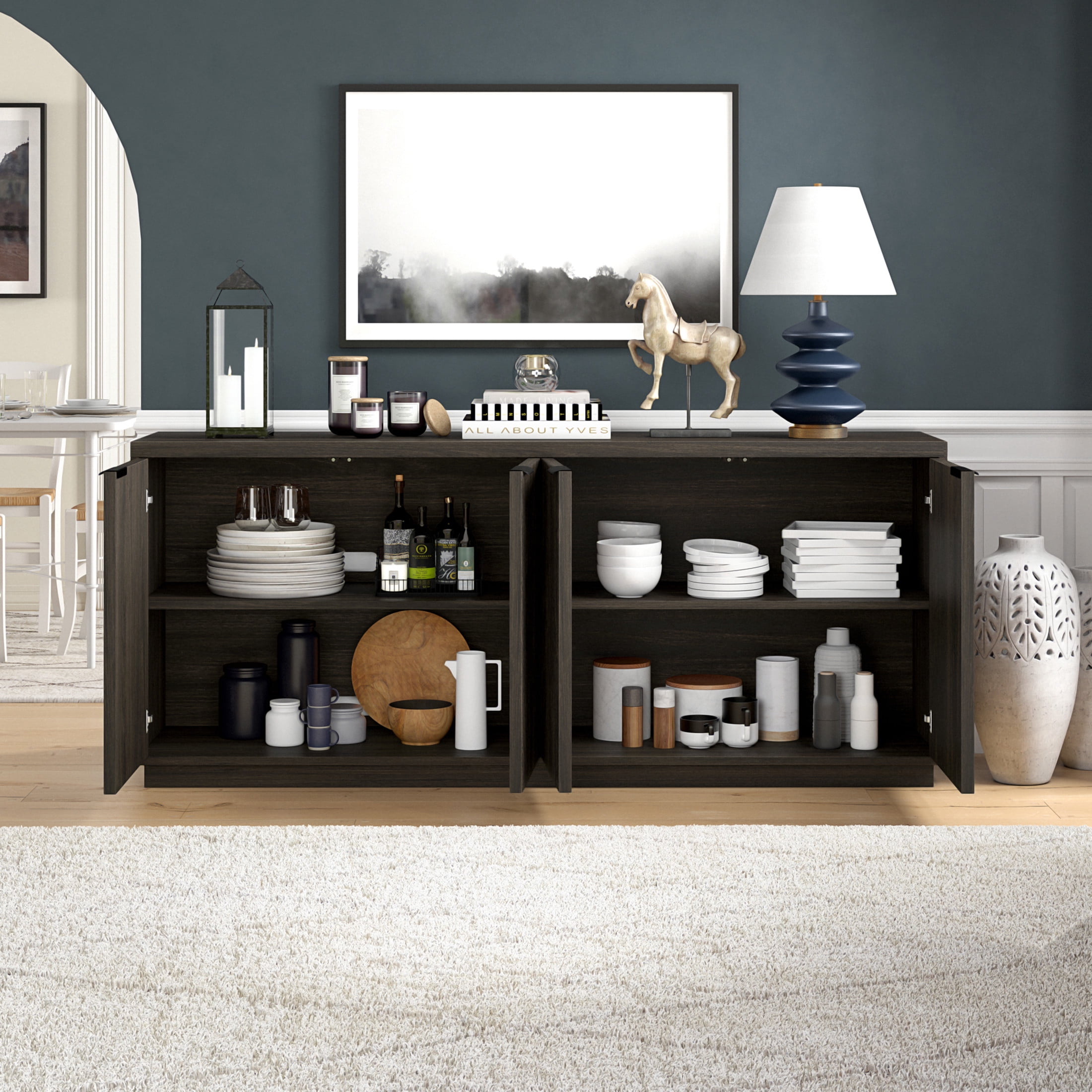 Evelyn&Zoe Modern/Contemporary 68" Wide Alder Brown Buffet Table