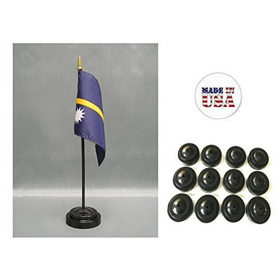 Box of 12 Nauru 4"x6" Miniature Desk & Table Flags Includes 12 Flag Stands & 12 Nauruan Small Mini Stick Flags