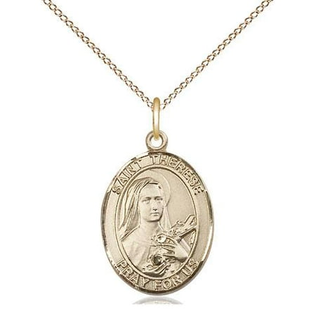 - St. Therese of Lisieux Patron Saint Medal in 14 KT Gold Filled with 18