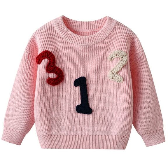 IVEYRTF Children's Knit Sweater Round Neck Fashion Casual Fall Winter Tops Soft Warm Long Sleeve Blouses for Boys and Girls 1-7 Years(Pink,7 Years)