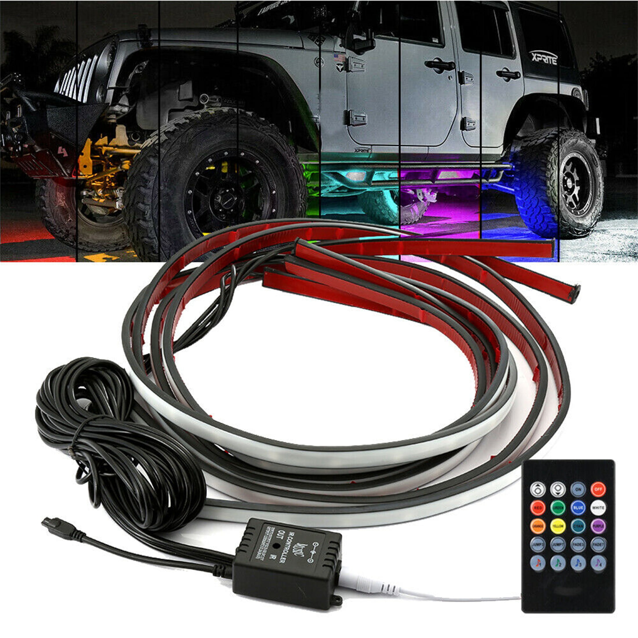 4pcs 8 Color LED Strip Under Car Tube underglow Underbody System Neon