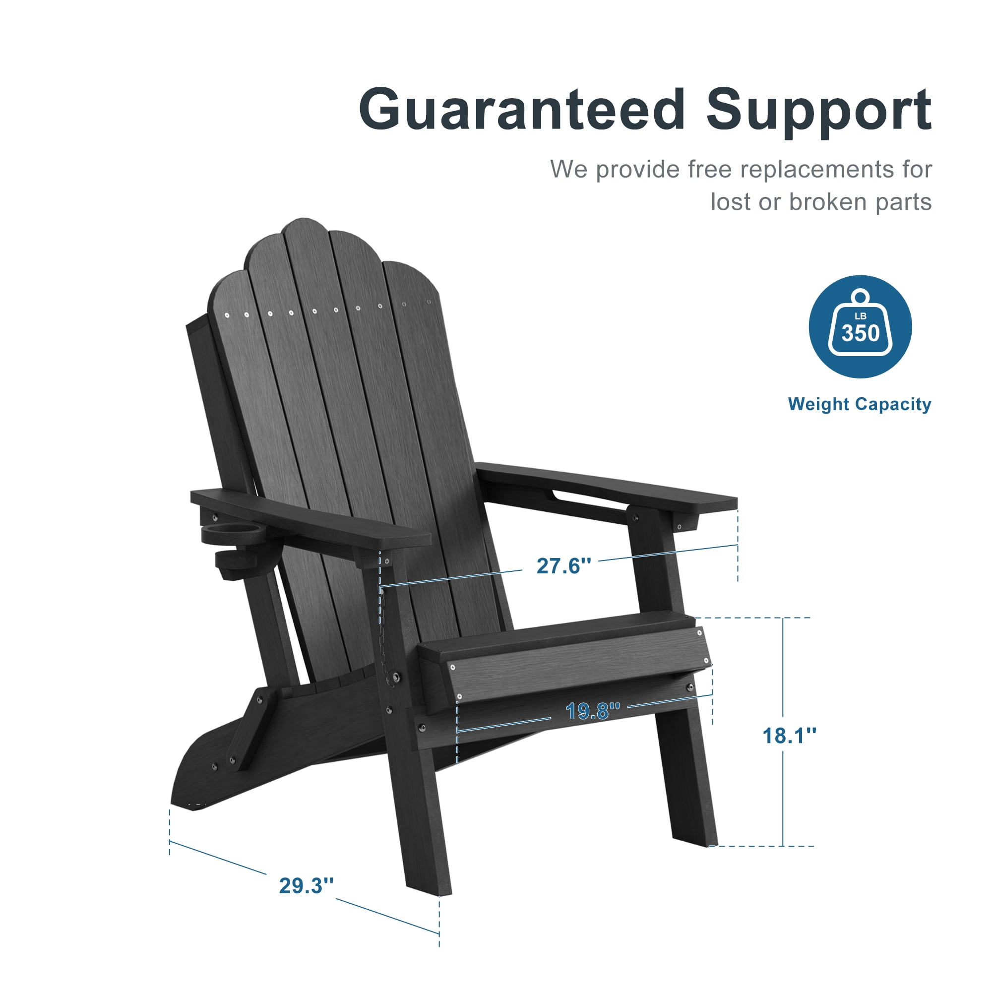 ACEGOSES Foldable Outdoor Adirondack Chair Set of 2 with Cup Holder,Weather Resistant HDPE Plastic for Patio, Fire Pit, Deck, Black