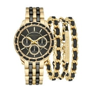 Kendall + Kylie Kk Lds Blk Dial Gldblk Watch Brace Set