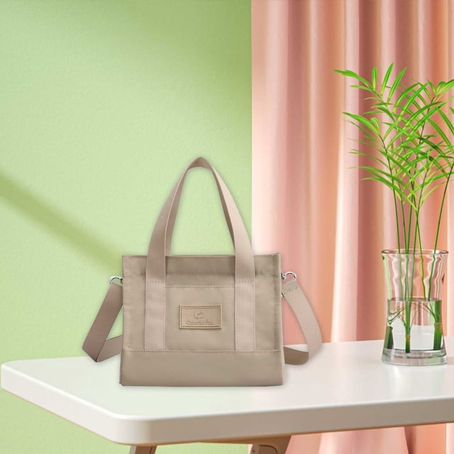 Bolso de nylon de gran capacidad para mujer - Bolsa de hombro impermeable cruzada, 20x12x17cm, caqui negro púrpura