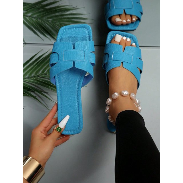 Women Snakeskin Embossed Slide Sandals, Artificial Microfiber Leather Fashion Sandals