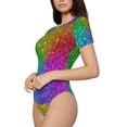 thumbnail image 2 of Balery Colorful Glitter Women's Short Sleevee Crew Neck Bodysuit Tops Short Sleeve Tops Basic-Large, 2 of 9