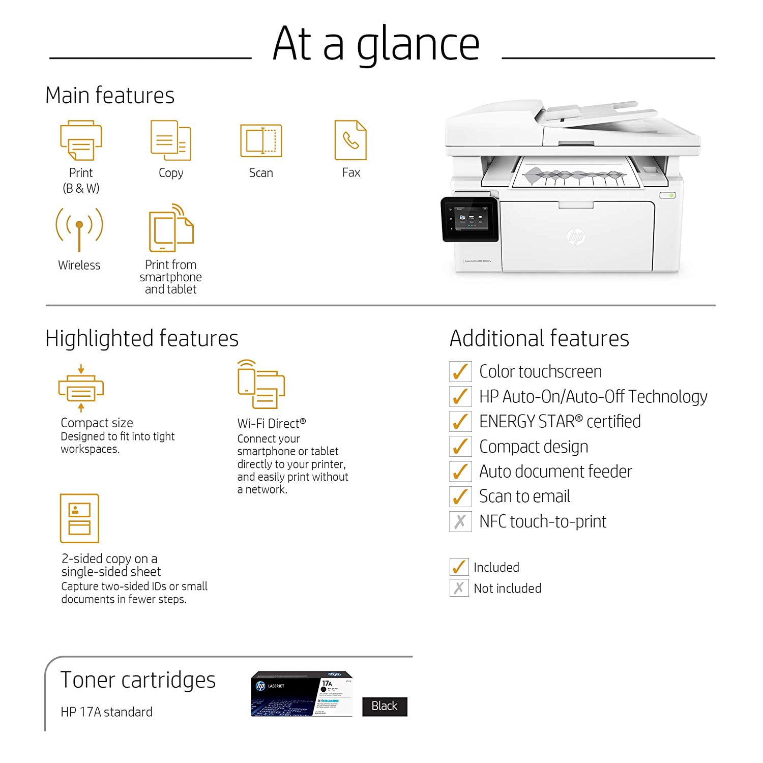 HP Laserjet Pro M130fw Wireless Black-and-White All-In-One Laser Printer with Scan, Copy and Fax (G3Q60A) FREE Cat5e Ethernet Cable