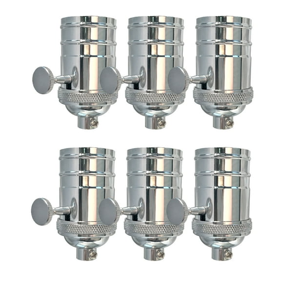 Royal Designs, Inc. On/Off Vintage Turn Knob Lamp Socket for Incandescent LED Bulbs, Polished Nickel, Set of 6