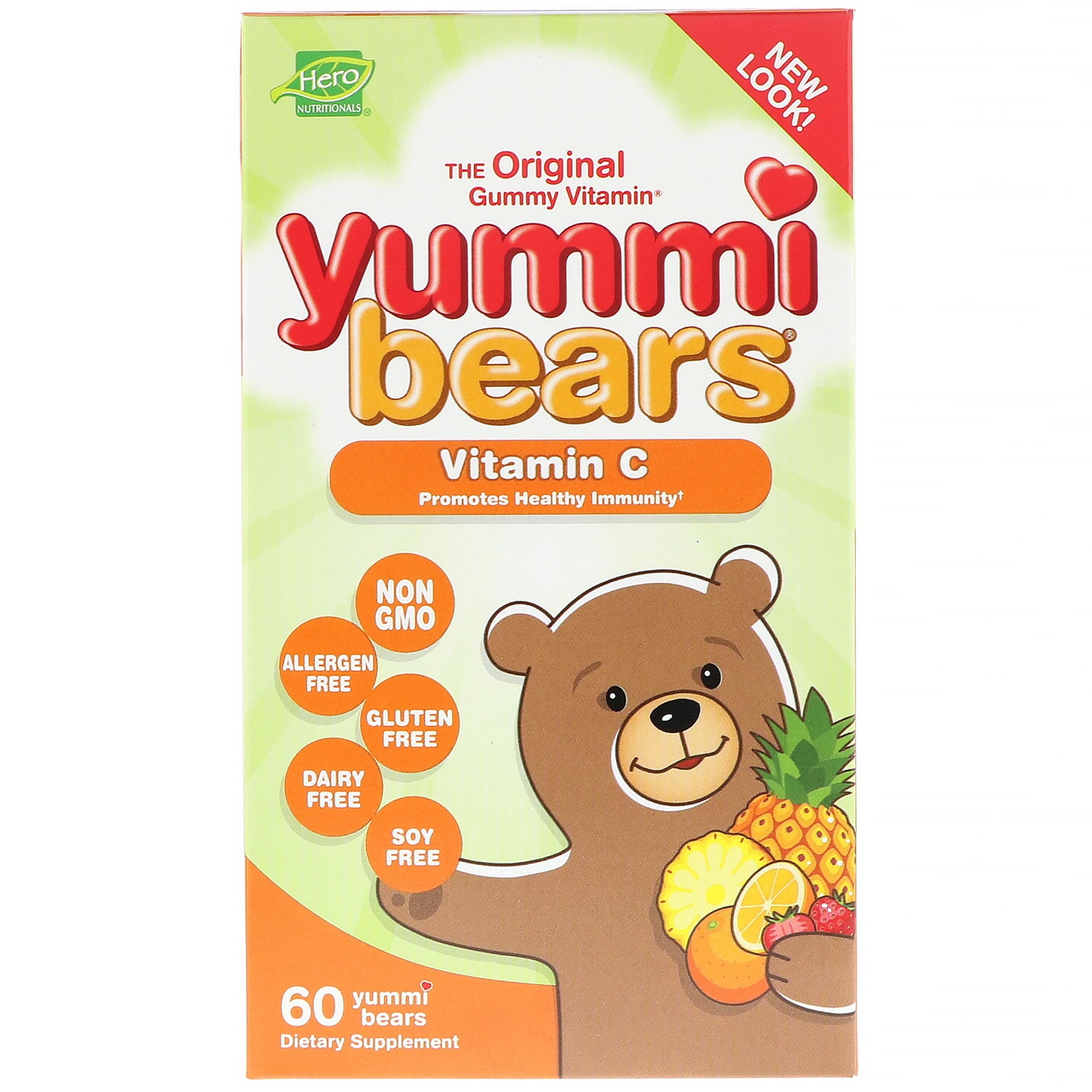 Yummi Bears, Vitamin C, Natural Strawberry, Orange and Pineapple Flavors, 60 Yummi Bears, Hero Nutritional Products