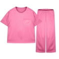 thumbnail image 5 of Diufon Girls Pajama Sets Casual Short Sleeve Crewneck Tops and Elastic Wide Leg Pants Stain Homewear Set, 5 of 7