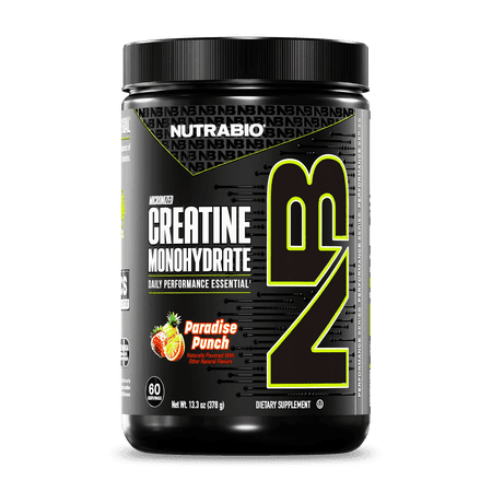 NutraBio Pure Creatine Monohydrate Powder Supplement, Paradise Punch (300 g) - Supports Bulk Muscle Energy, Recovery, and Strength - HPLC Tested Pure Grade Creatine Powder Supplement for Men and Wome