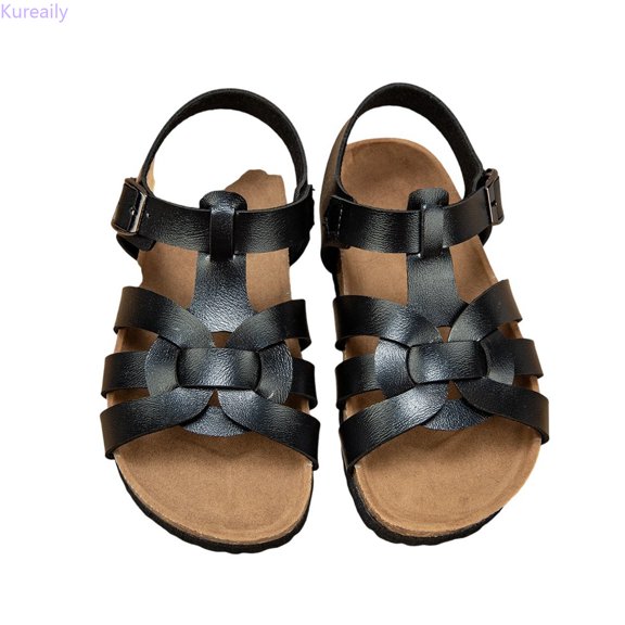 Kureaily Summer Girls' Large Sized Casual And Exquisite Floral Cork Shoes Comfortable And Versatile Style Sandals/ Size 9,3-3.5 Years(Black)