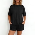 thumbnail image 3 of Sentmoon Ensemble 2 Pcs pour Femmes Hauts Mignons pour Femmes et Shorts pour Femmes Décontractés à Manches Courtes Col Ras du Cou Haut d'Été Coupe Régulière T-Shirts Unis pour Femmes avec Poches P-2TG, 3 of 8