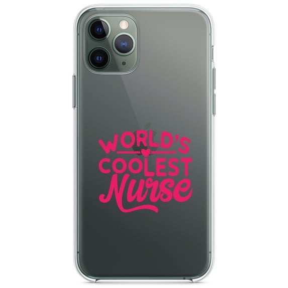 DistinctInk Clear Shockproof Hybrid Case for iPhone 11 Pro MAX (6.5" Screen) - TPU Bumper Acrylic Back Tempered Glass Screen Protector - World's Coolest Nurse - Hot Pink