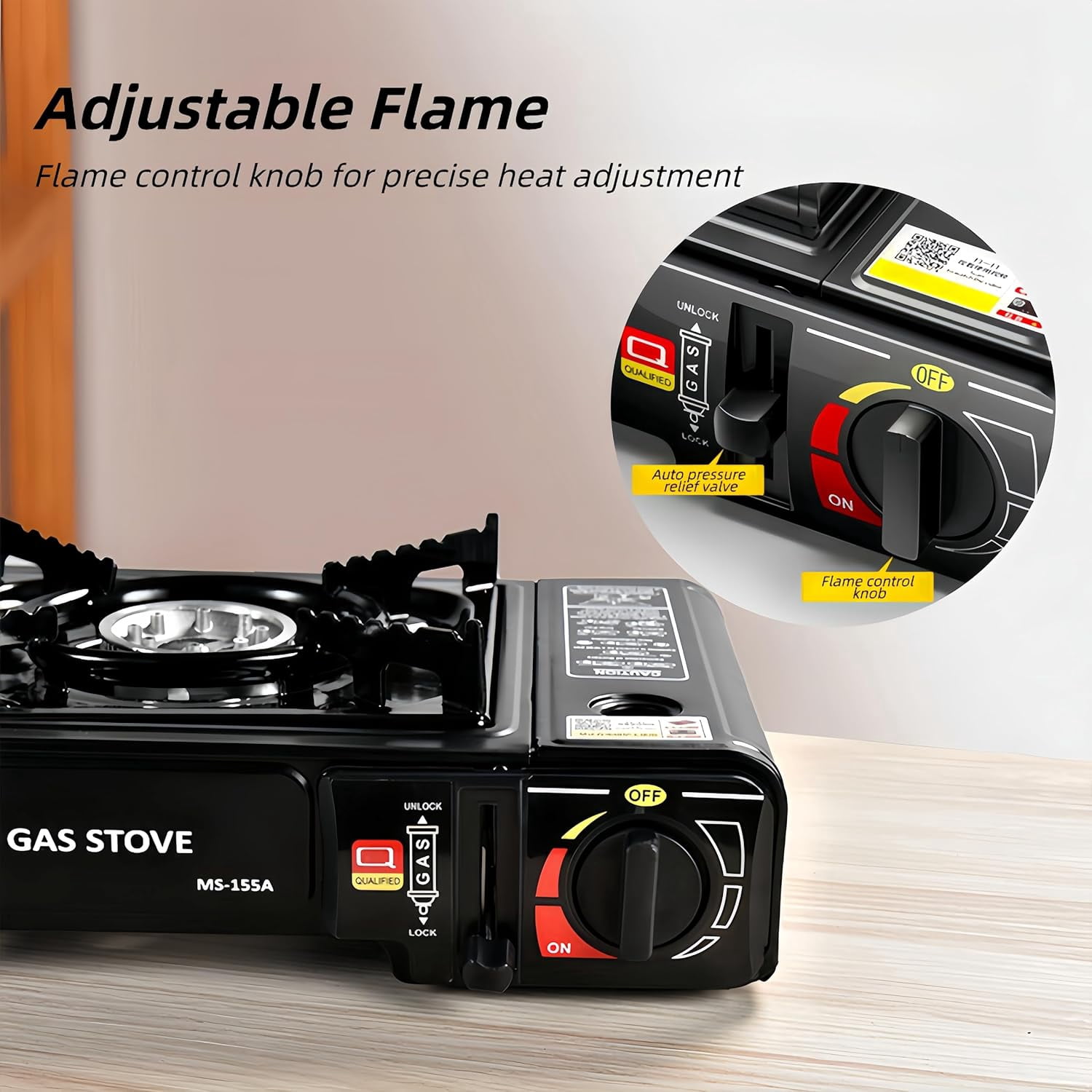 Portable Camping Stove, Black 1 Burner Butane Gas Stove, Tabletop Portable Butane Gas Camping Stove, Precise Heat Control, for Camping & Tailgating and Outdoor Cooking