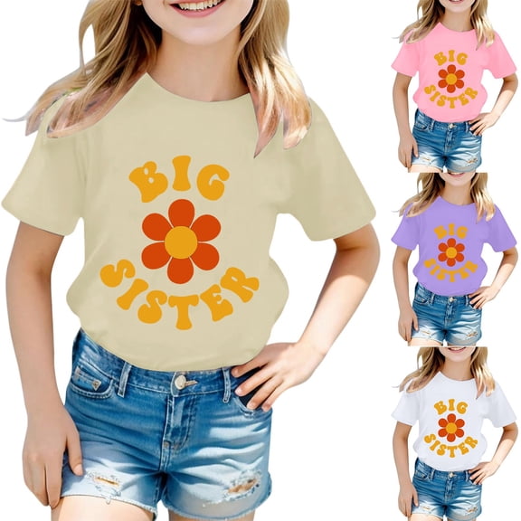 ibiyuan Big Sister Shirts for Girls Size 10 Promoted To Big Sis Embroidered T-Shirt Pregnancy Announcement Short Sleeve Girl Shirts Big Sister Gift Basic Tee Toddler Girl Tops 3t
