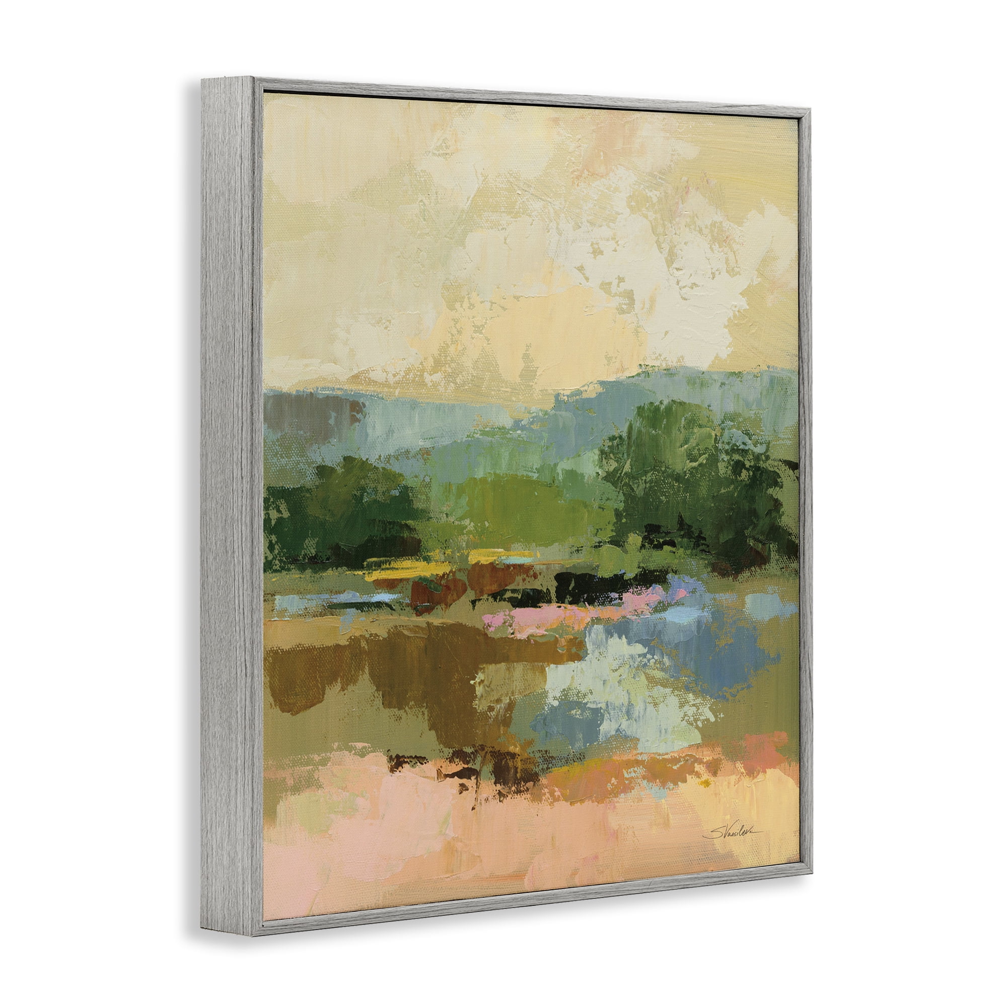 Stupell Industries Across The River View Landscape Painting Gray Framed Art Print Wall Art, 16 x 20