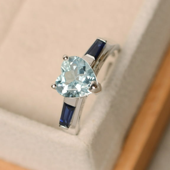 Aquamarine ring, heart cut ring, engagement ring
