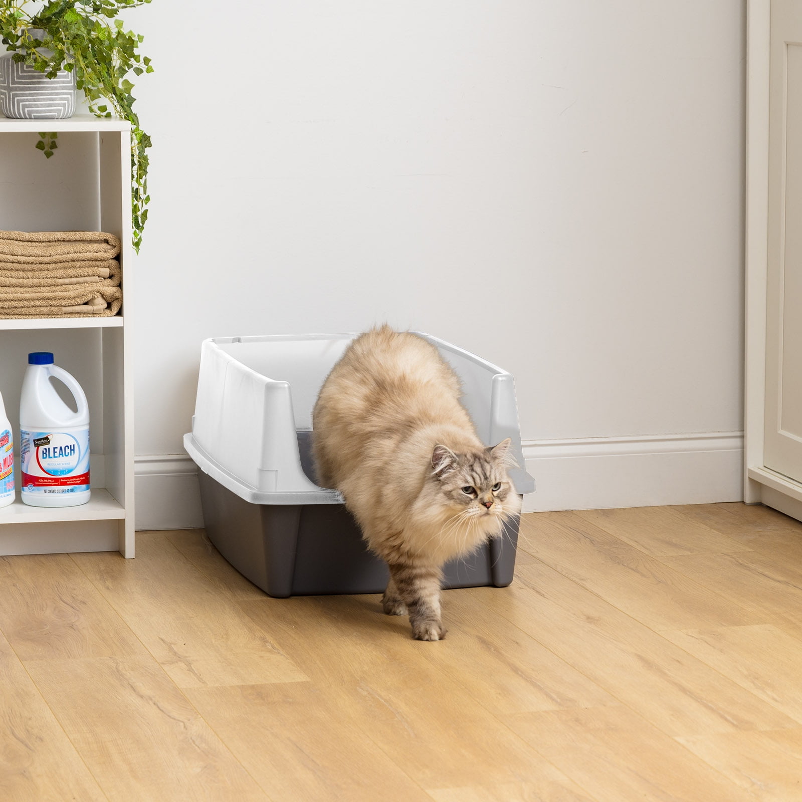IRIS, XXL Open-Top Cat Litter Box with High Sides, Easy to Clean for Big Cats, Gray