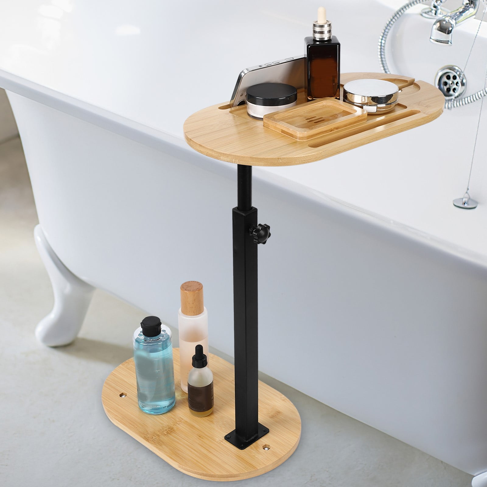 Bamboo Bathtub Tray Table Bath Caddy Tray with Adjustable Height for