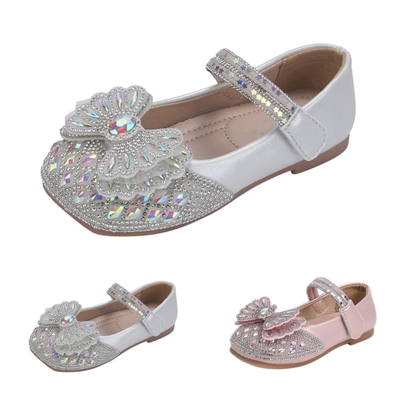 RotHome Girls Dress Shoes Mary Jane Flats Glitter Low Heels Flower Wedding Party Toddler Little Girl Footwear with Princess Style Bowknot Design