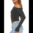 thumbnail image 3 of Blusa Informal de Larga con Cuello y Hombros Descubiertos para Mujer, Ajustada, para Salir, Estilo Y2K Gris Oscuro L, 3 of 7