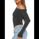 thumbnail image 3 of Blusa Informal de Larga con Cuello y Hombros Descubiertos para Mujer, Ajustada, para Salir, Estilo Y2K Gris Oscuro M, 3 of 7