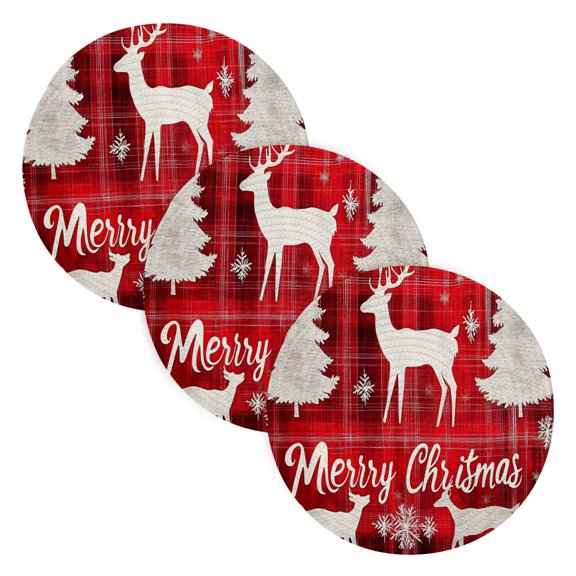 BZSMCE Mats for Pots,Pans Place Reindeer and Christmas Trees Simple Style Pattern Pot Mats