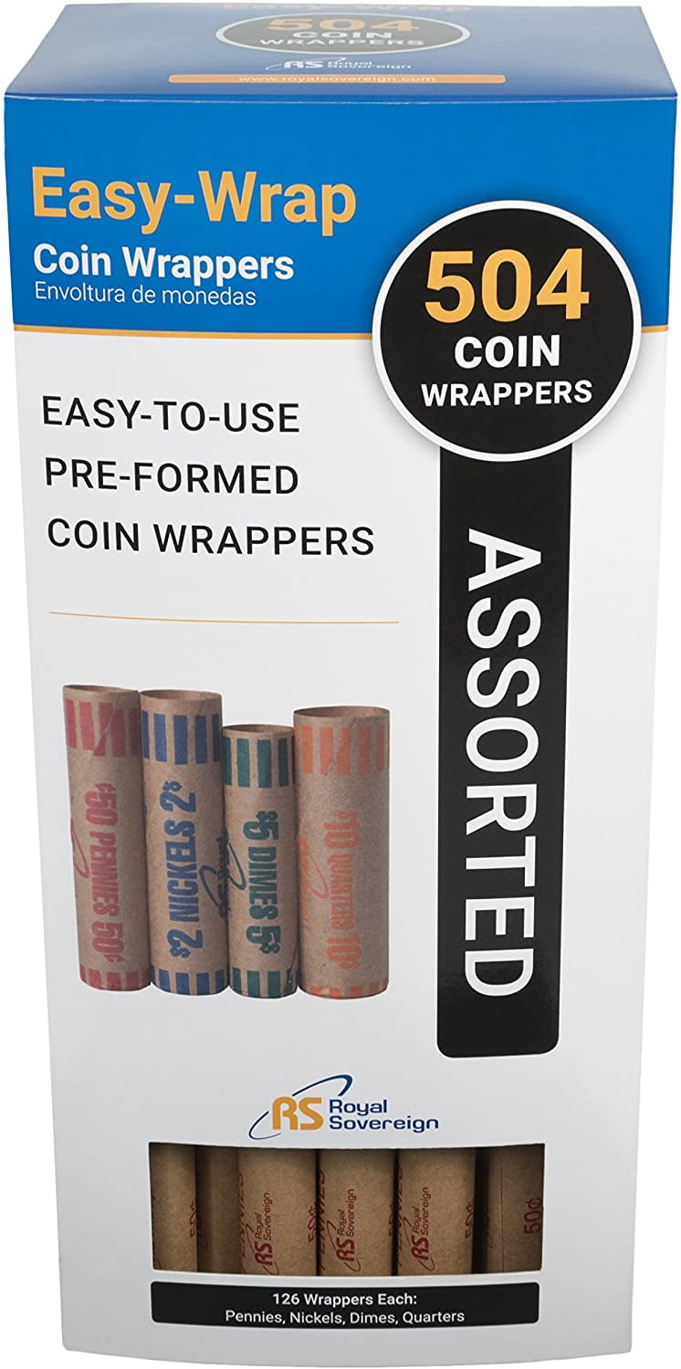 Royal Sovereign Preformed Coin Wrappers. 504 Assortment Pack, Penny, Nickel, Dime, and Quarter