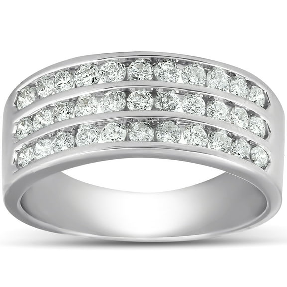Pompeii 1 Ct TDW Three Row Channel Set Diamond Wedding Ring 10k White Gold Band (H,I1-I2)