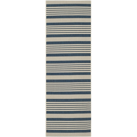 Safavieh Courtyard Caroline Striped Indoor/Outdoor Runner Rug, Navy/Beige, 2'3" x 6'7"