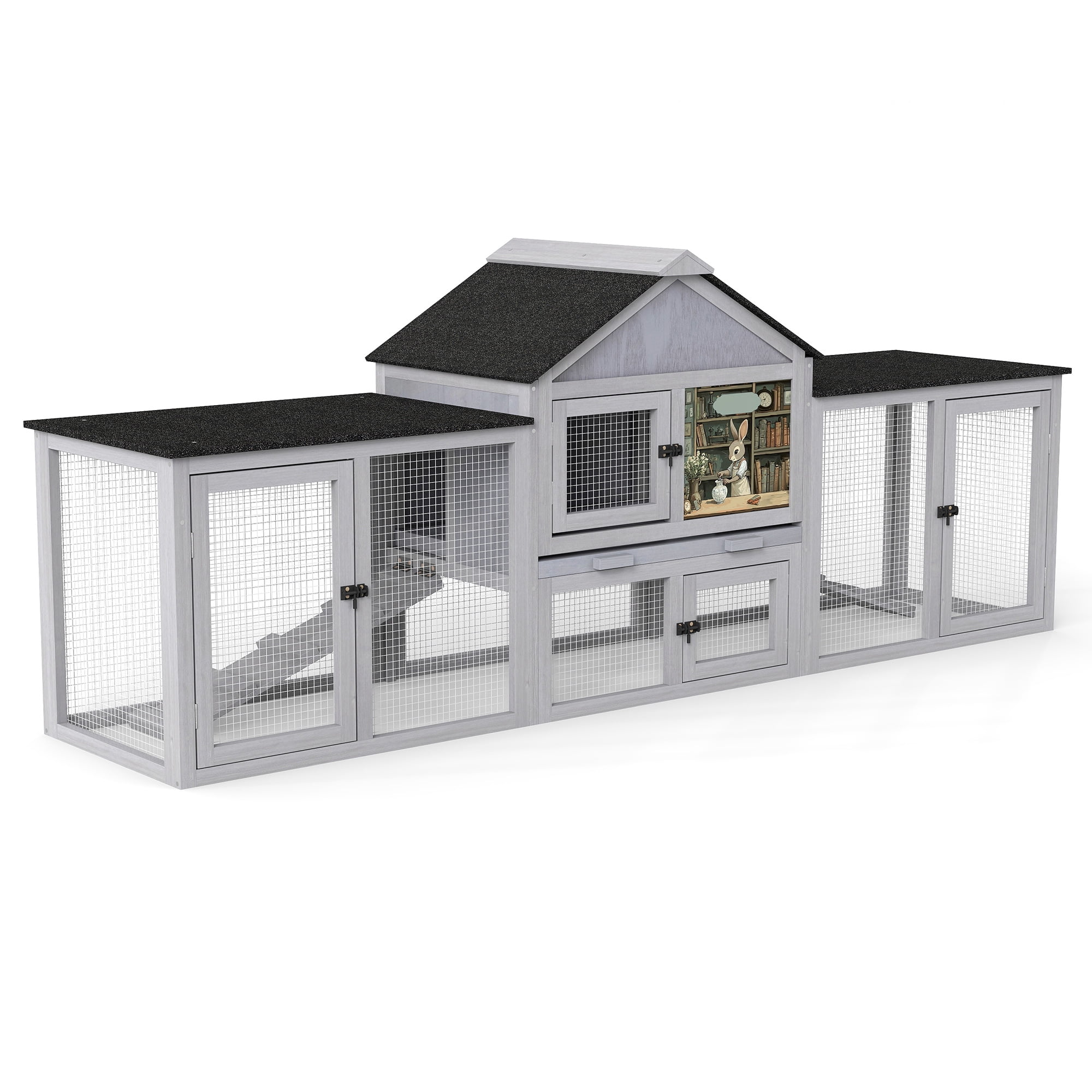 83" Wood Fashion Rabbit Hutch Chicken Coop Wooden Small Animal House, Grey